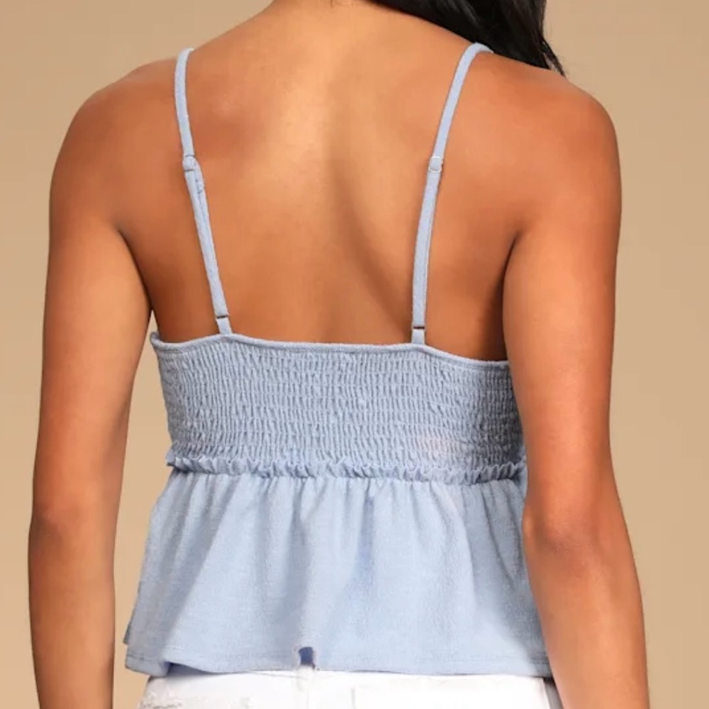 Lulus NWOT* Light Blue Eyelet Peplum Top - Picture 5 of 9